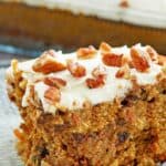 Closeup of homemade Cracker Barrel carrot cake.