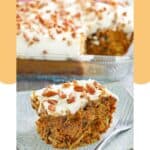 Homemade Cracker Barrel carrot cake with cream cheese frosting.