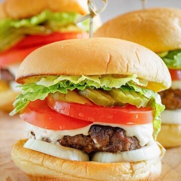 Copycat Culver's butter burger on a wood board.