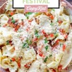 Overhead view of homemade Johnny Carino's bowtie festival.
