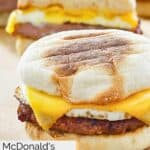 Closeup of a homemade McDonald's sausage egg mcmuffin.