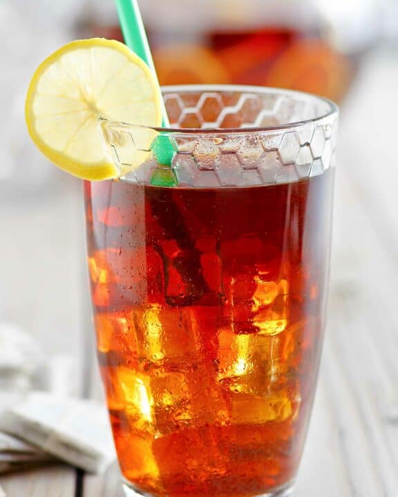 A glass of copycat McDonald's sweet tea.