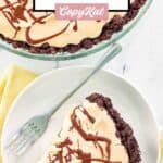 Overhead view of ice cream mud pie with chocolate cookie crust.