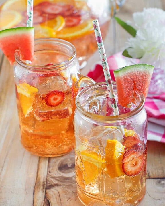 Copycat Olive Garden watermelon sangria in glasses.