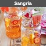 Homemade Olive Garden Watermelon Moscato Sangria and fruit in glasses.