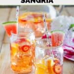 Homemade Olive Garden Moscato watermelon sangria in glasses.