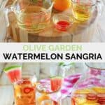 Copycat Olive Garden watermelon sangria ingredients and the drink.