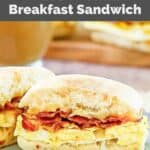 Homemade Starbucks bacon, egg, and gouda cheese sandwich on a plate.