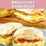Homemade Starbucks bacon gouda breakfast sandwich cut in half on a plate.