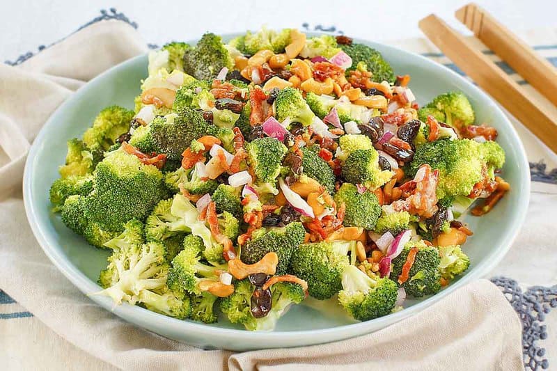 Copycat Sweet Tomatoes Joan's broccoli madness salad in a serving bowl.