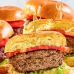 Homemade 21 Club burger cut in half.