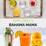 Copycat Applebee's Bahama Mama ingredients and the finished cocktail.