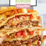 Homemade Applebee's quesadilla burger on a white rectangular plate.