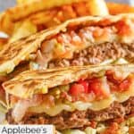 Closeup of a homemade Applebee's quesadilla burger.