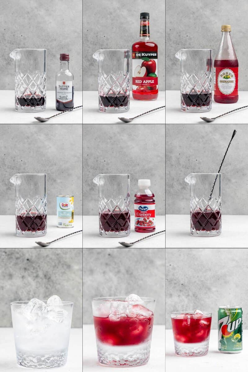 Collage of making copycat Applebee's red apple sangria.