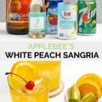 Copycat Applebee's white peach sangria ingredients and the drink.