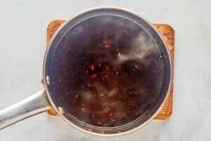 General Tso chicken wing sauce in a pan.