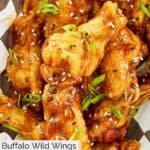 Closeup of homemade General Tso chicken wings.