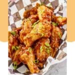Homemade Buffalo Wild Wings General Tso wings in a basket.