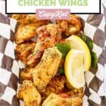 Overhead view of homemade Buffalo Wild Wings lemon pepper wings.