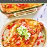 Burrito casserole serving on a beige plate.