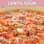 Closeup of a bowl of homemade Carrabba's sausage lentil soup.