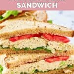 Homemade Chick Fil A chicken salad sandwich with lettuce and tomato.