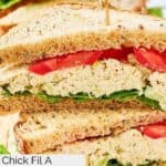 Closeup of a homemade Chick Fil A chicken salad sandwich.