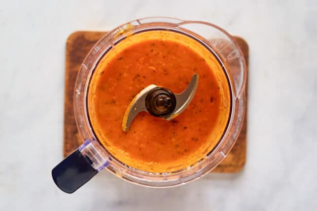 Homemade marinara sauce in a blender.