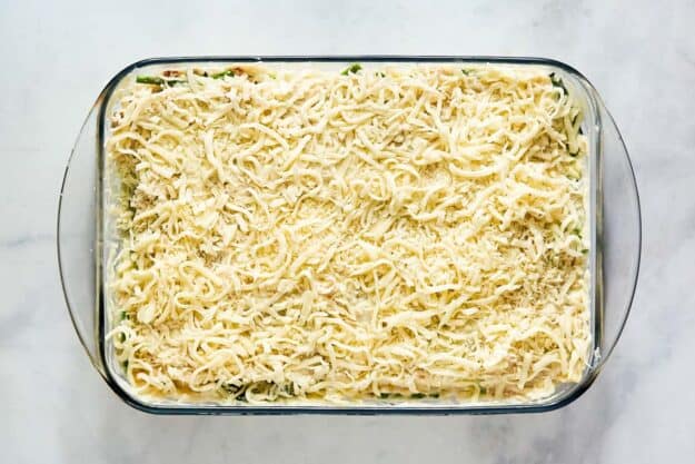 Chicken lasagna before baking.