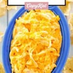 Overhead view of baked Frank's Buffalo chicken dip.