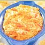 Closeup of homemade Frank's Buffalo chicken dip.