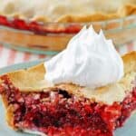 Closeup of a slice of fruit of the forest pie.