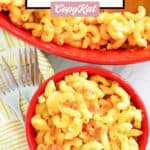 Overhead view of homemade Luby's mac and cheese in bowls.