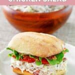 Homemade Newk's chicken salad sandwich on a white plate.