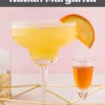 Copycat Olive Garden Italian Margarita and amaretto shot in a cordial glass.