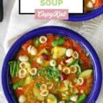 Overhead view of homemade copycat Olive Garden minestrone soup.