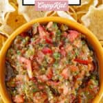 Closeup overhead view of copycat Pappasito's salsa in a bowl.