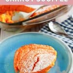 A serving of copycat Piccadilly carrot souffle on a blue plate.