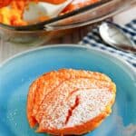 A serving of homemade Piccadilly carrot souffle on a plate.