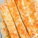Closeup overhead view of homemade Pizza Hut cheese sticks.