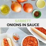 Copycat Sabrett onion sauce ingredients and the finished sauce.