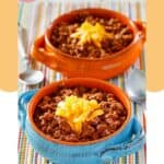 Two bowls of homemade Wick Fowler 2 alarm chili.