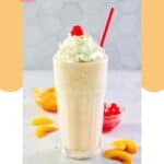 Copycat Chick Fil A peach milkshake, peach slices, and cherries.