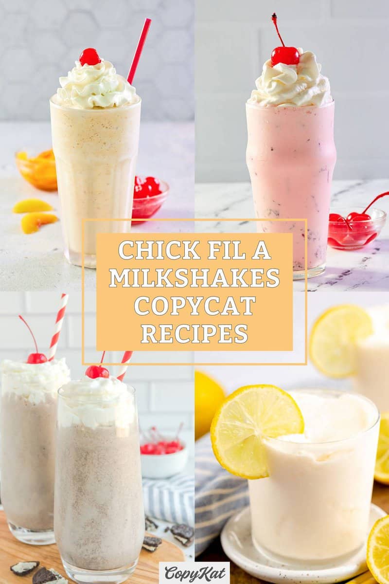 Collage of four copycat Chick Fil A milkshakes.