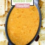 Copycat Chili's chili queso dip in a small black cast iron skillet.