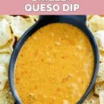 Homemade Chili's skillet queso in a small cast iron skillet.