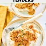 Homemade Cracker Barrel fried chicken tenders and a fork on a plate.