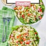 Homemade Cucina Cucina Italian chopped salad in two bowls and two forks.