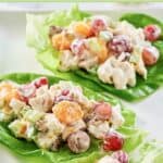 Servings of fruity chicken salad on a platter.